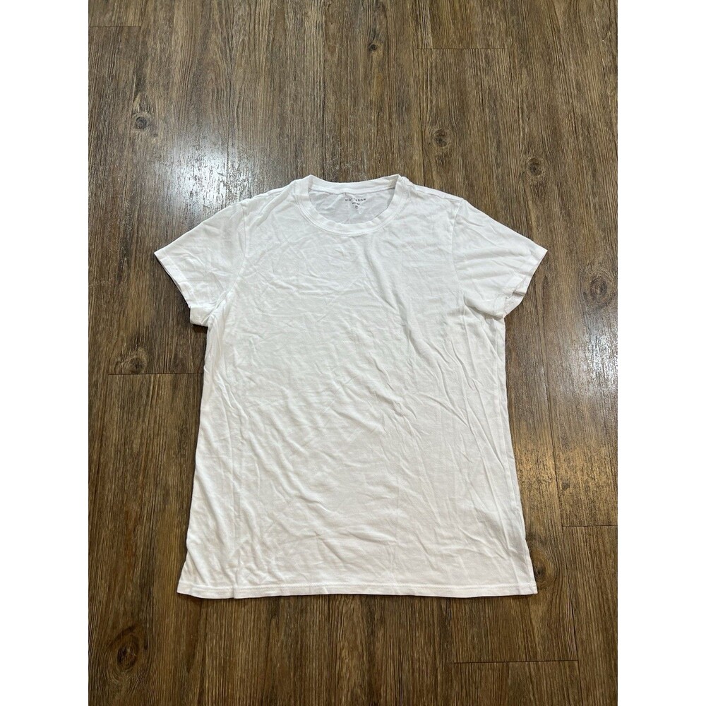 Mott and Bow Womens White Pima Cotton Short Sleeve Basic T Shirt Size M